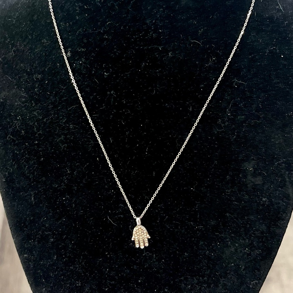 18K White Gold Diamond Hamsa Necklace | 14K White Gold Chain | Israel